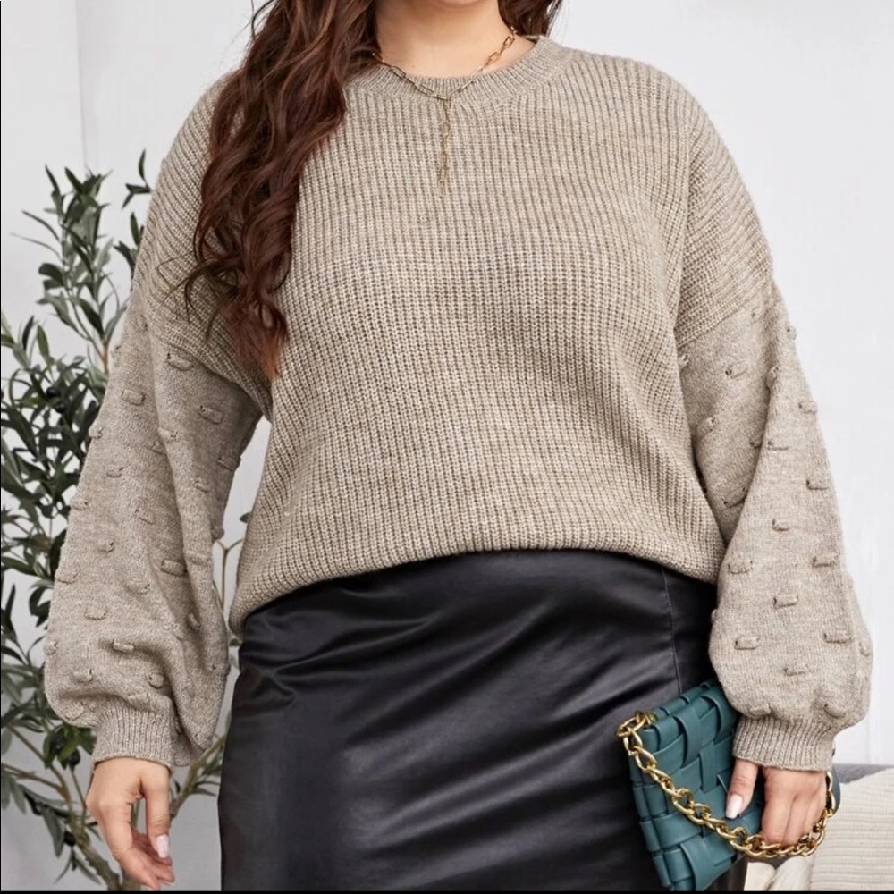 Drop Shoulder Textured Sleeve Sweater